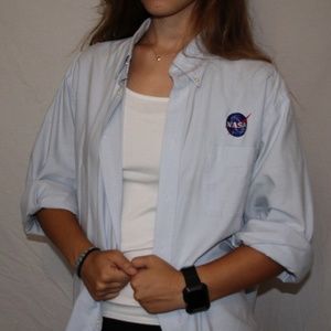 NASA Embroider Long Sleeve Button Down Shirt